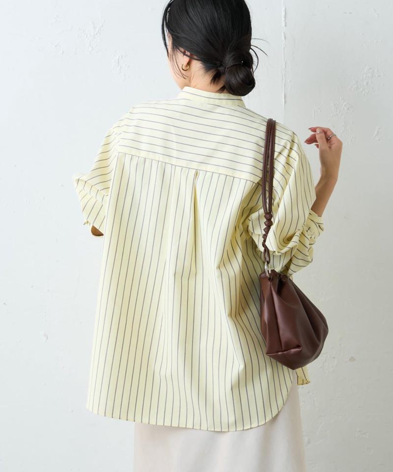 【しわになりにくい】ボリュームスリーブバンドカラーシャツ