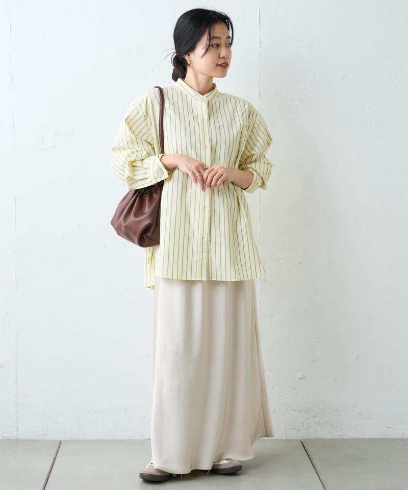 【しわになりにくい】ボリュームスリーブバンドカラーシャツ