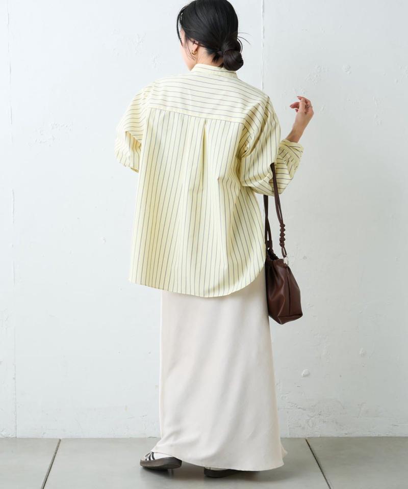 【しわになりにくい】ボリュームスリーブバンドカラーシャツ