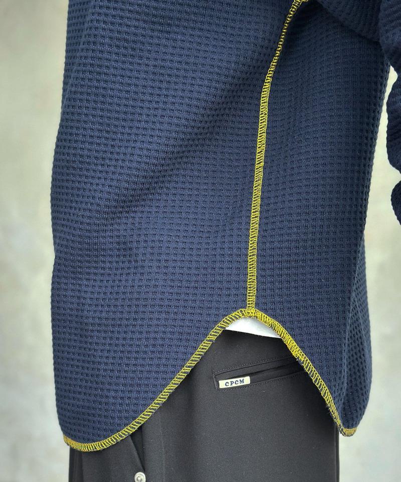 リブ配色ステッチワッフルプルオーバー