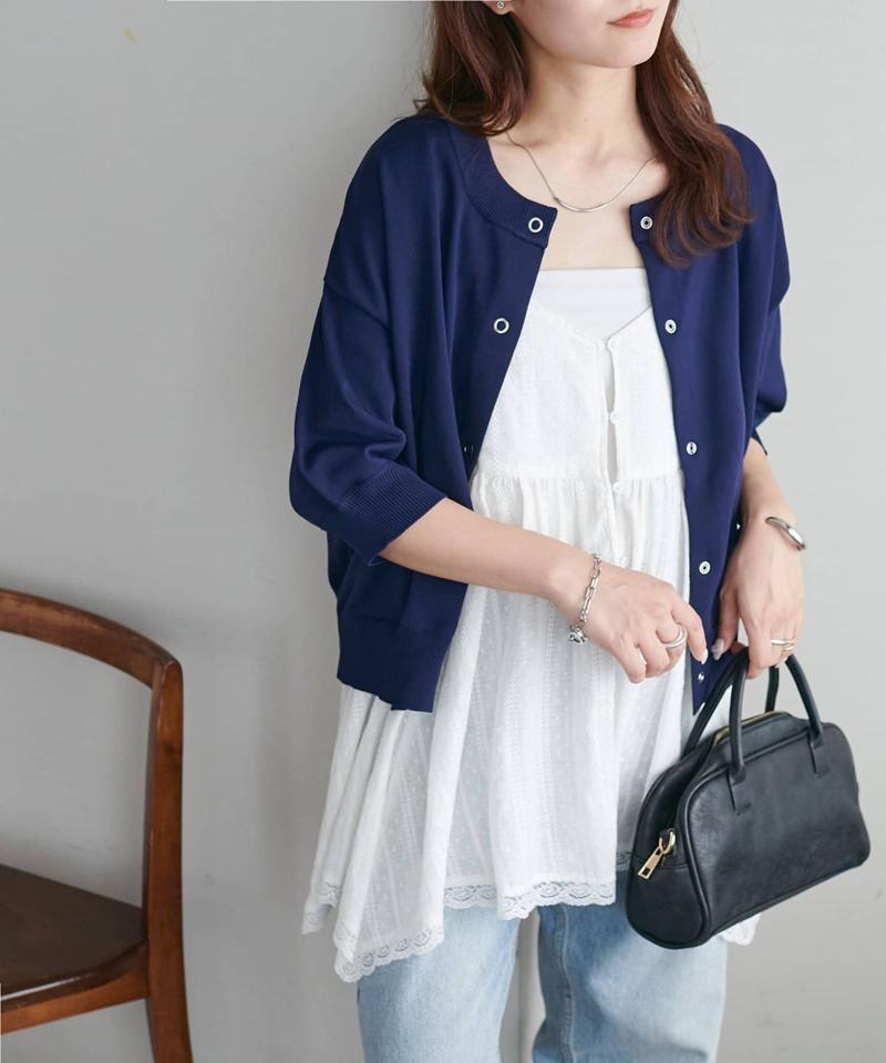 【新色追加/夏の羽織に♪】ライトスポンディッシュ半袖カーディガン《WEB限定》