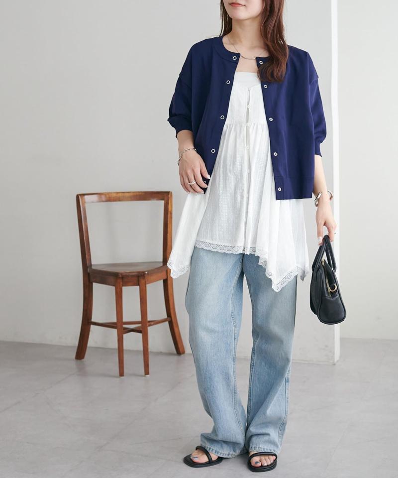 【新色追加/夏の羽織に♪】ライトスポンディッシュ半袖カーディガン《WEB限定》