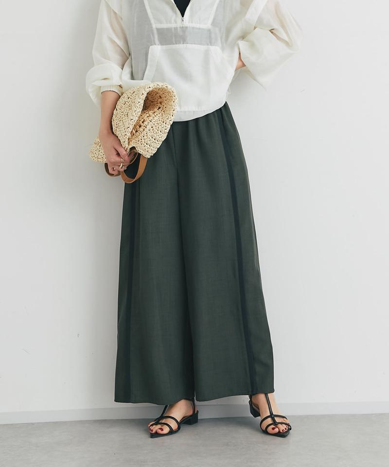 麻調ニット切替ストレートパンツ
