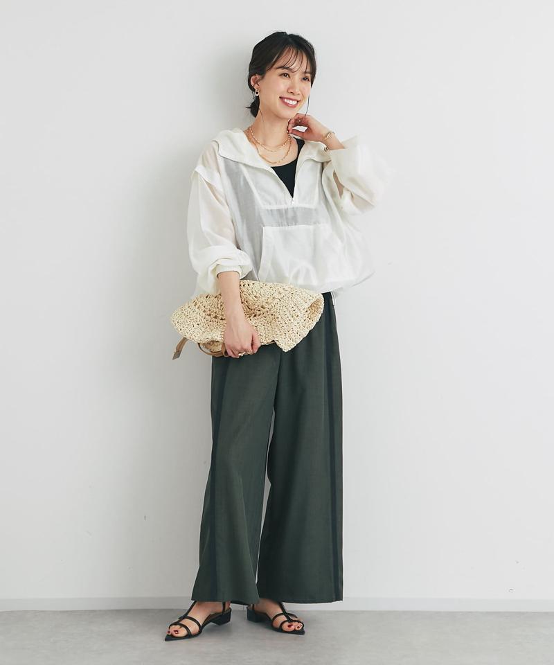麻調ニット切替ストレートパンツ
