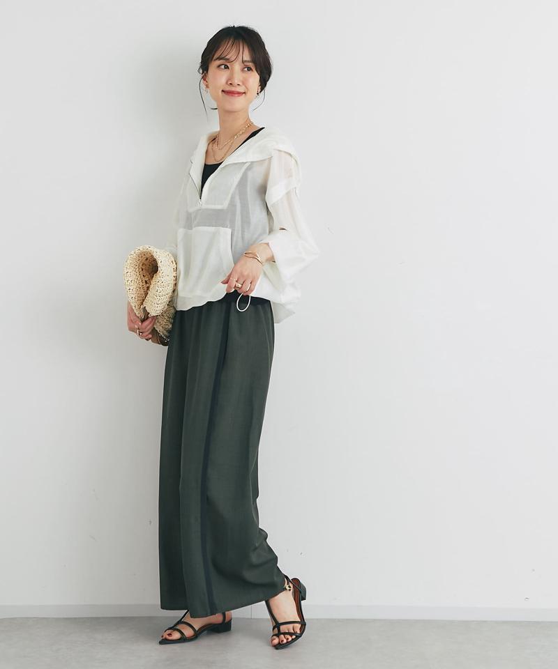 麻調ニット切替ストレートパンツ
