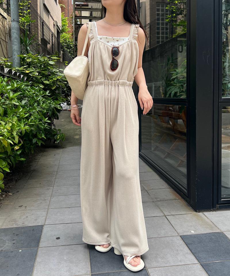 【2サイズ展開/低身長サイズ/着丈調節可】フリルサロペット