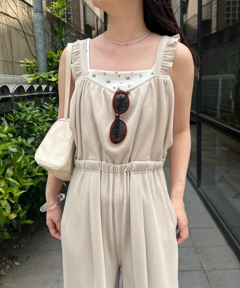 【2サイズ展開/低身長サイズ/着丈調節可】フリルサロペット