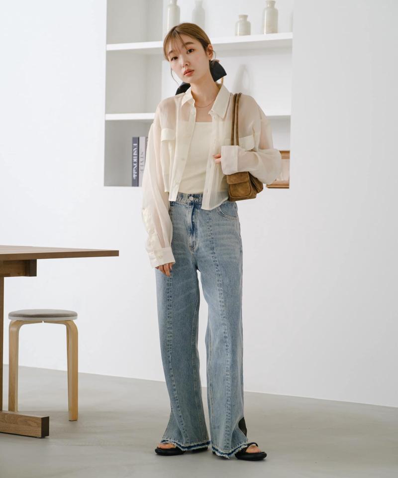 【低身長サイズ/2サイズ展開】ウォッシュドストレートデニムパンツ