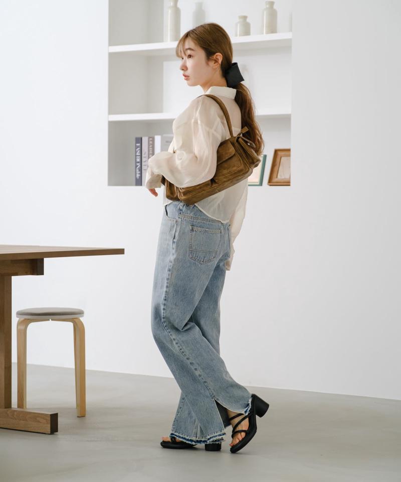 【低身長サイズ/2サイズ展開】ウォッシュドストレートデニムパンツ