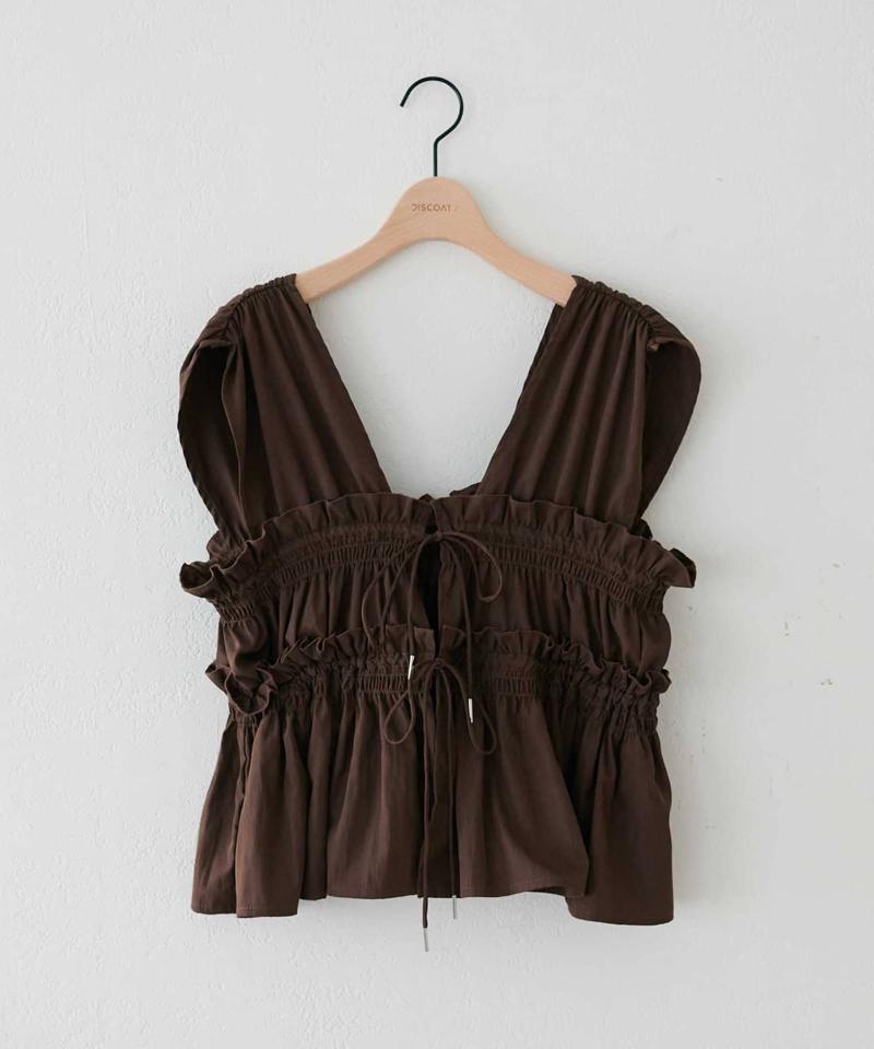 《オールシーズン使える!》【umm.】ギャザーリボン使いノースリブラウス