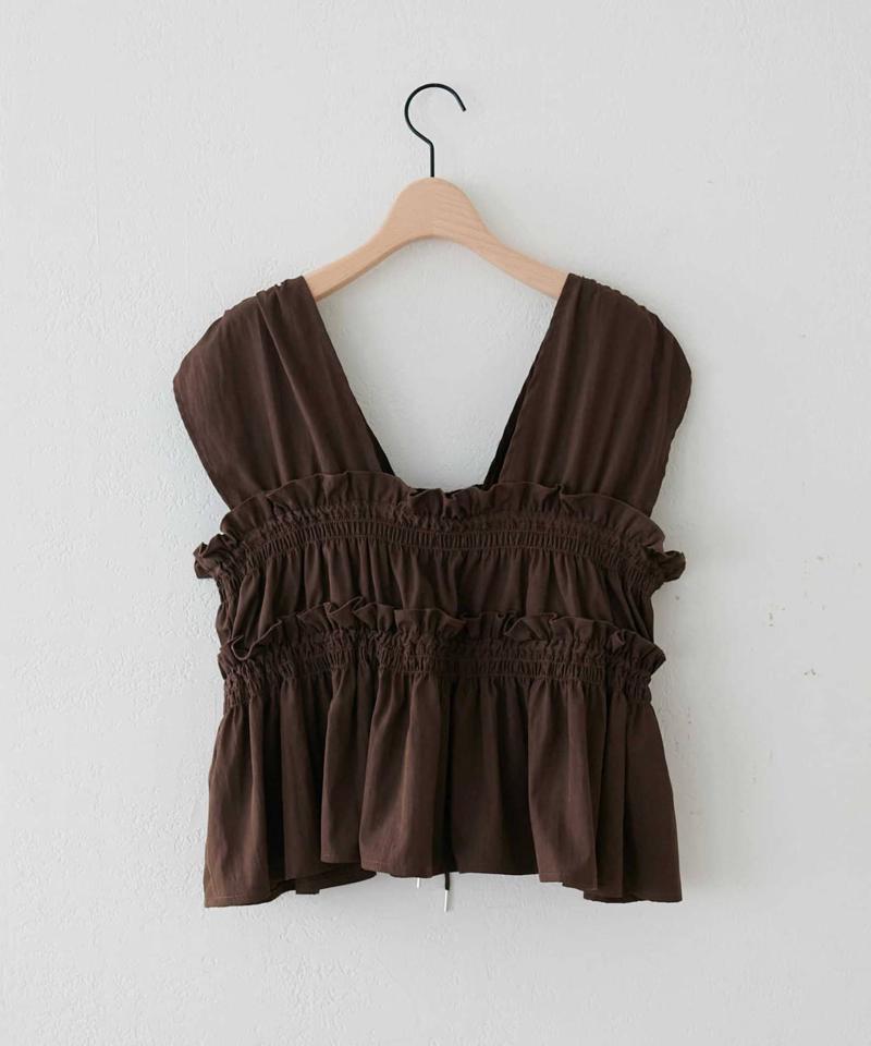 《オールシーズン使える!》【umm.】ギャザーリボン使いノースリブラウス