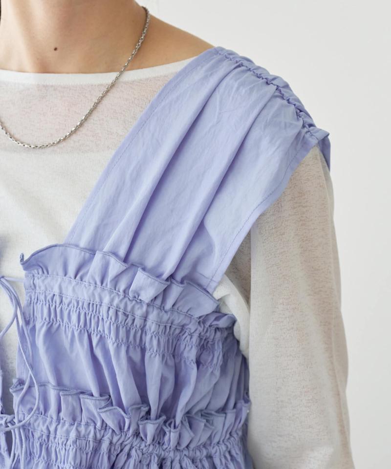《オールシーズン使える!》【umm.】ギャザーリボン使いノースリブラウス