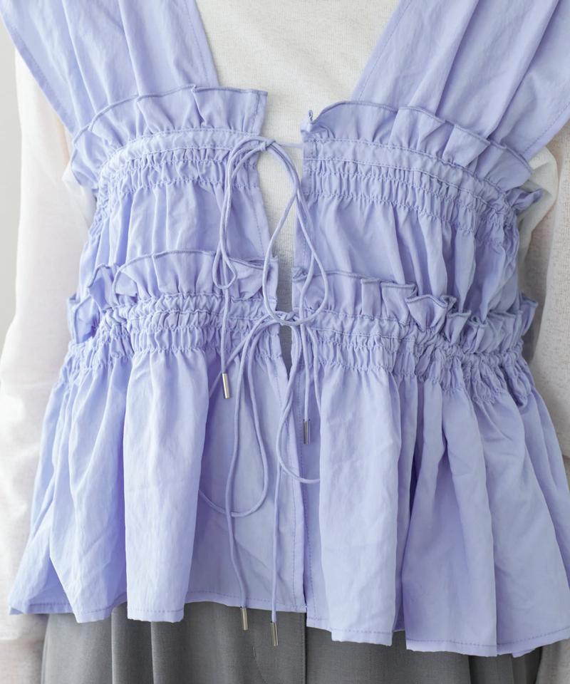 《オールシーズン使える!》【umm.】ギャザーリボン使いノースリブラウス