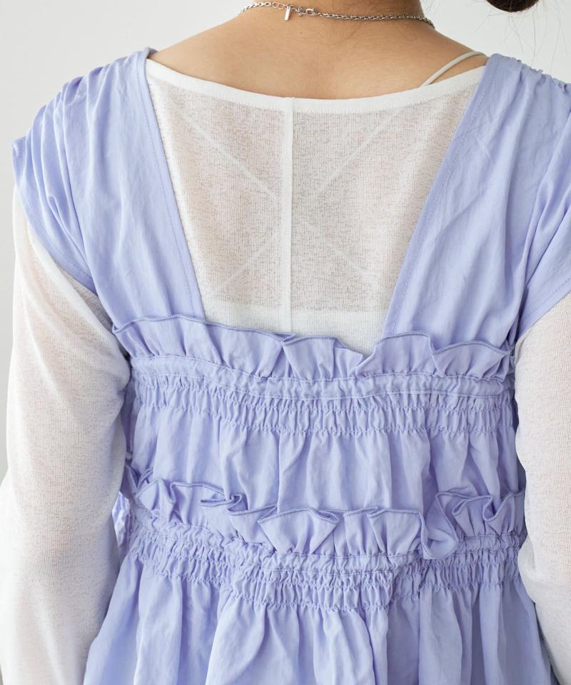 《オールシーズン使える!》【umm.】ギャザーリボン使いノースリブラウス