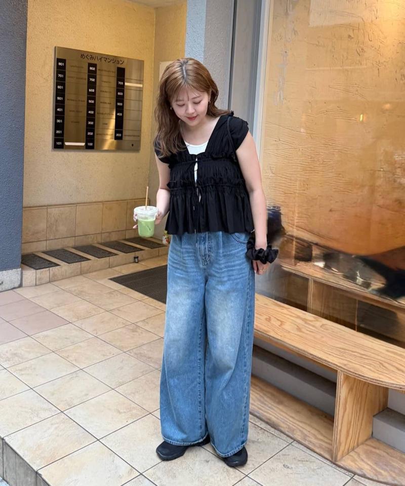 《新色追加!/お気に入り数１万突破》【umm.】ギャザーリボン使いノースリブラウス