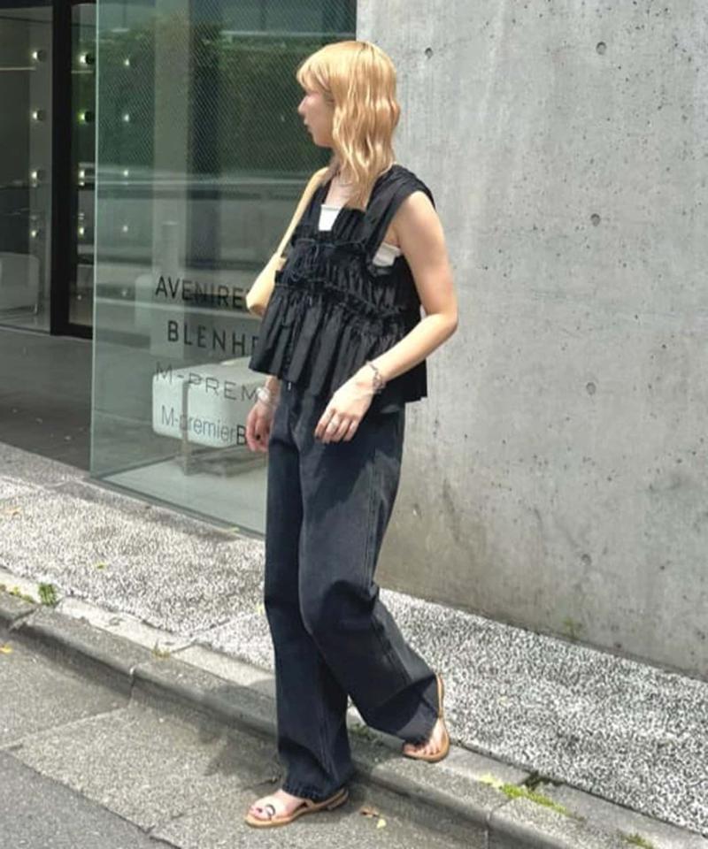 《オールシーズン使える!》【umm.】ギャザーリボン使いノースリブラウス