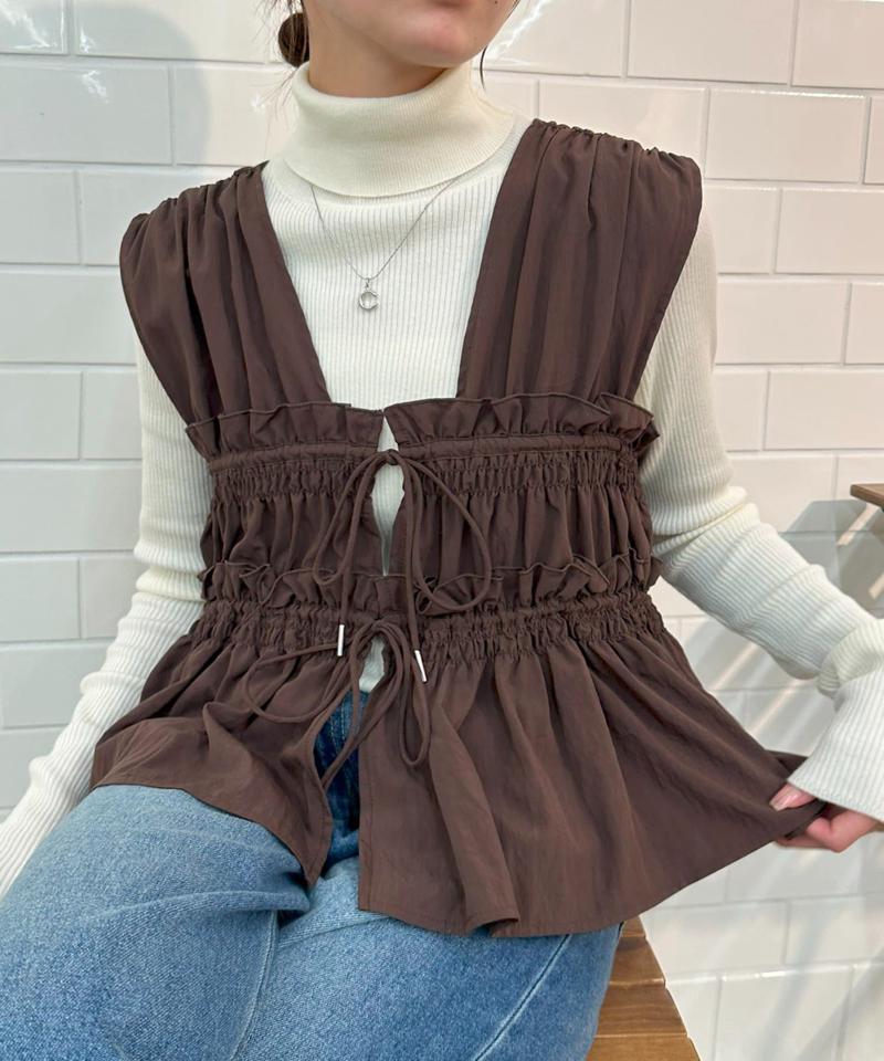 《オールシーズン使える!》【umm.】ギャザーリボン使いノースリブラウス