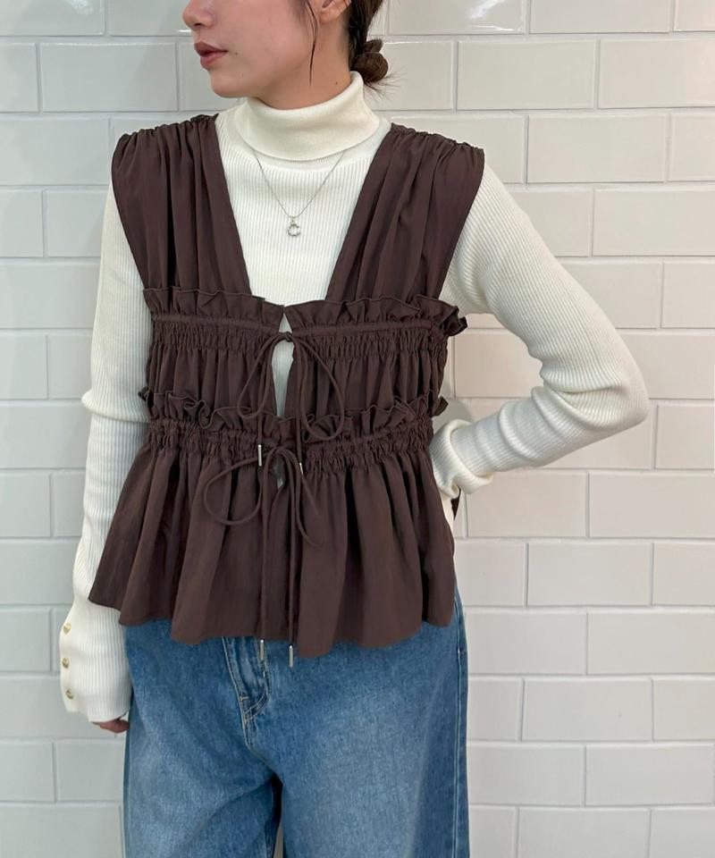 《オールシーズン使える!》【umm.】ギャザーリボン使いノースリブラウス