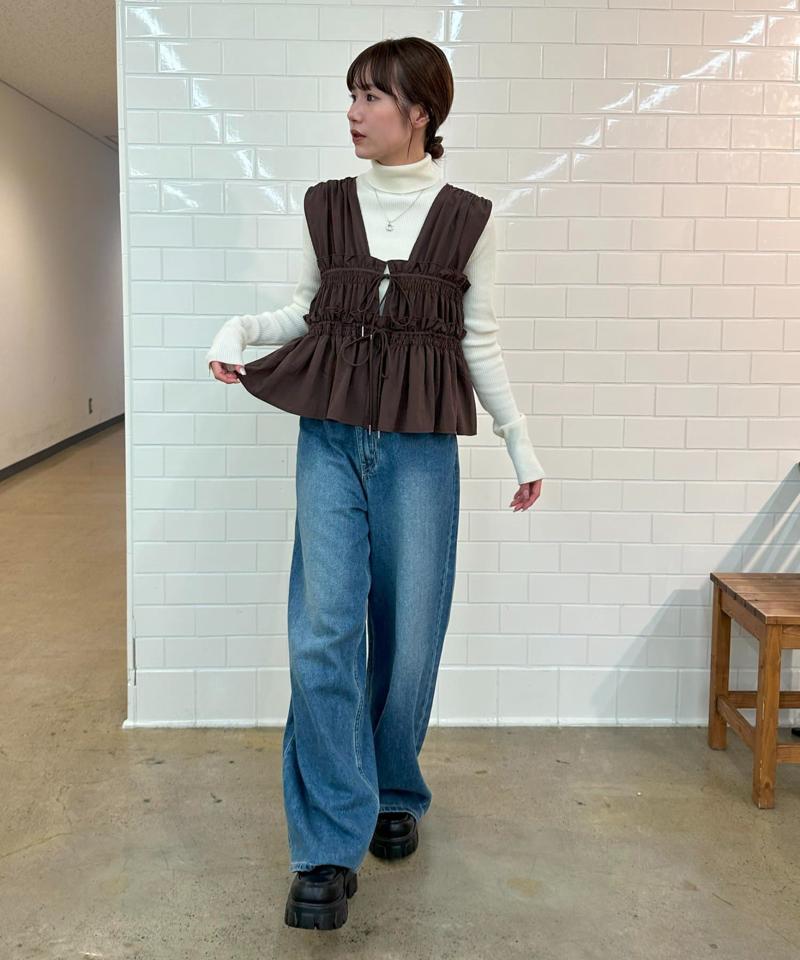 《オールシーズン使える!》【umm.】ギャザーリボン使いノースリブラウス