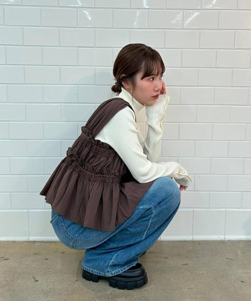 《オールシーズン使える!》【umm.】ギャザーリボン使いノースリブラウス