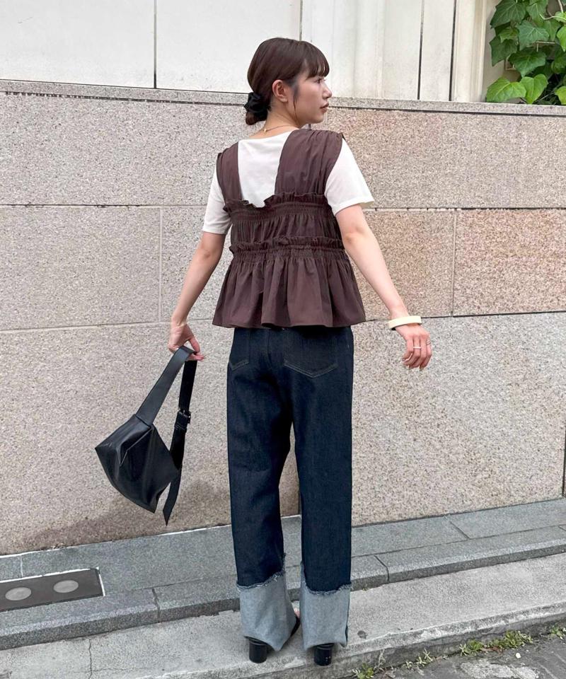 《オールシーズン使える!》【umm.】ギャザーリボン使いノースリブラウス