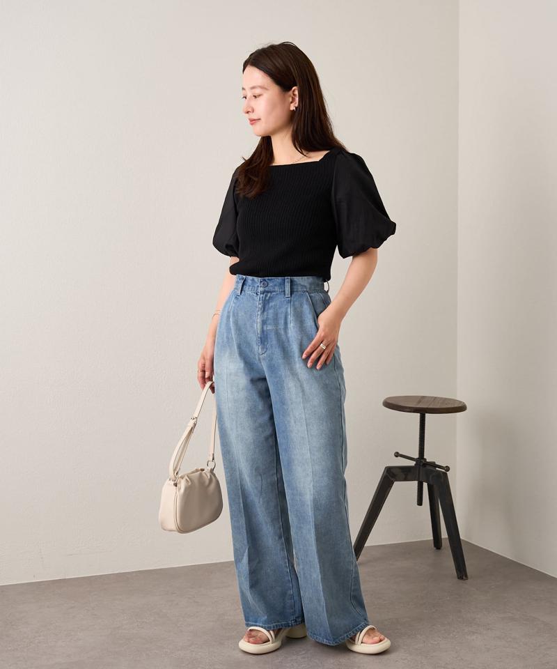 【新色追加/低身長サイズ/2サイズ展開】B センタープレスデニム