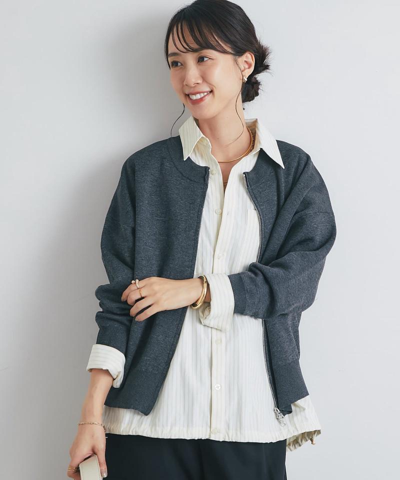 《オンオフ着回せる》スウェットライクニットカーディガン