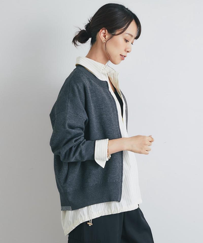 《オンオフ着回せる》スウェットライクニットカーディガン