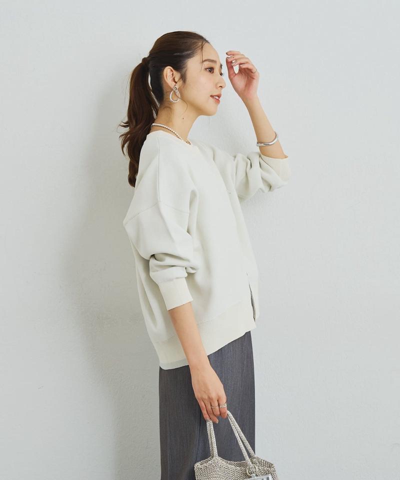 《オンオフ着回せる》スウェットライクニットカーディガン