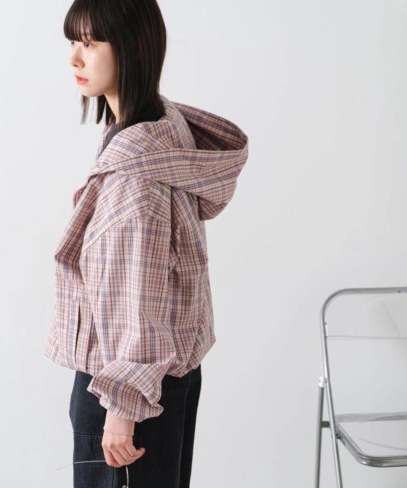 【WHIMSIC】チェックジップフーディシャツ