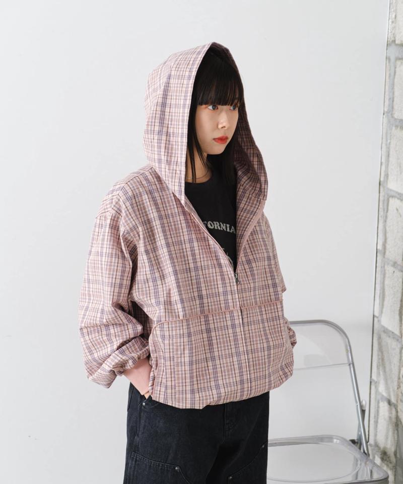 【WHIMSIC】チェックジップフーディシャツ