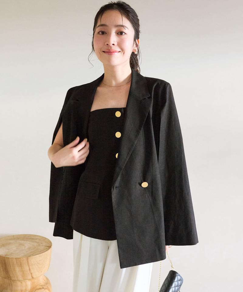 【名品】コットン麻ケープ風ダブルジャケット