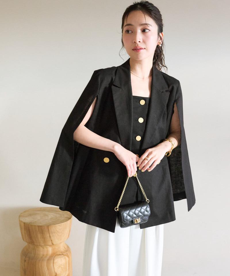 【名品】コットン麻ケープ風ダブルジャケット