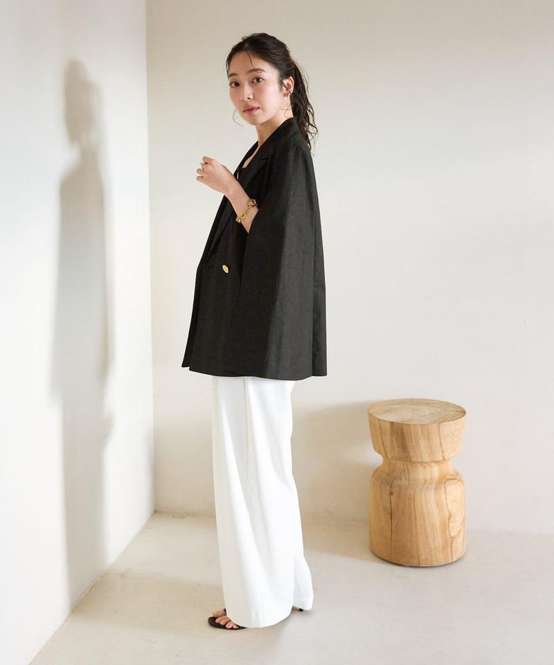 【名品】コットン麻ケープ風ダブルジャケット