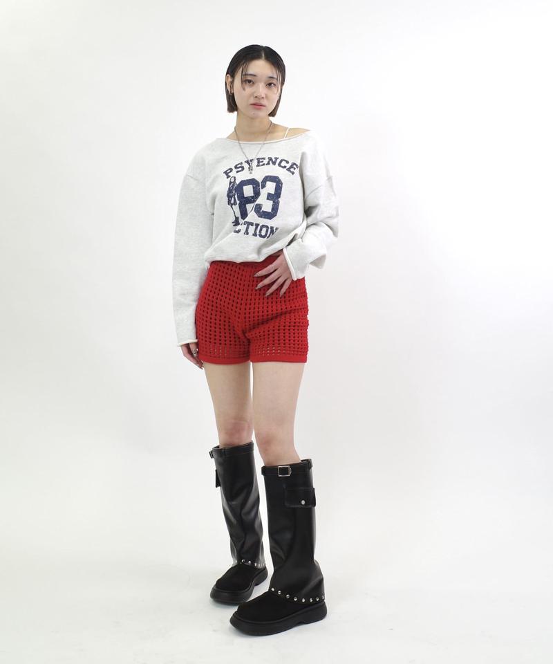 透かし編みニットショートパンツ
