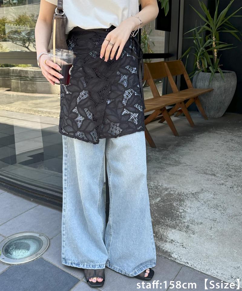 【3サイズ展開/春夏素材】ロープベルトライトデニムワイドパンツ