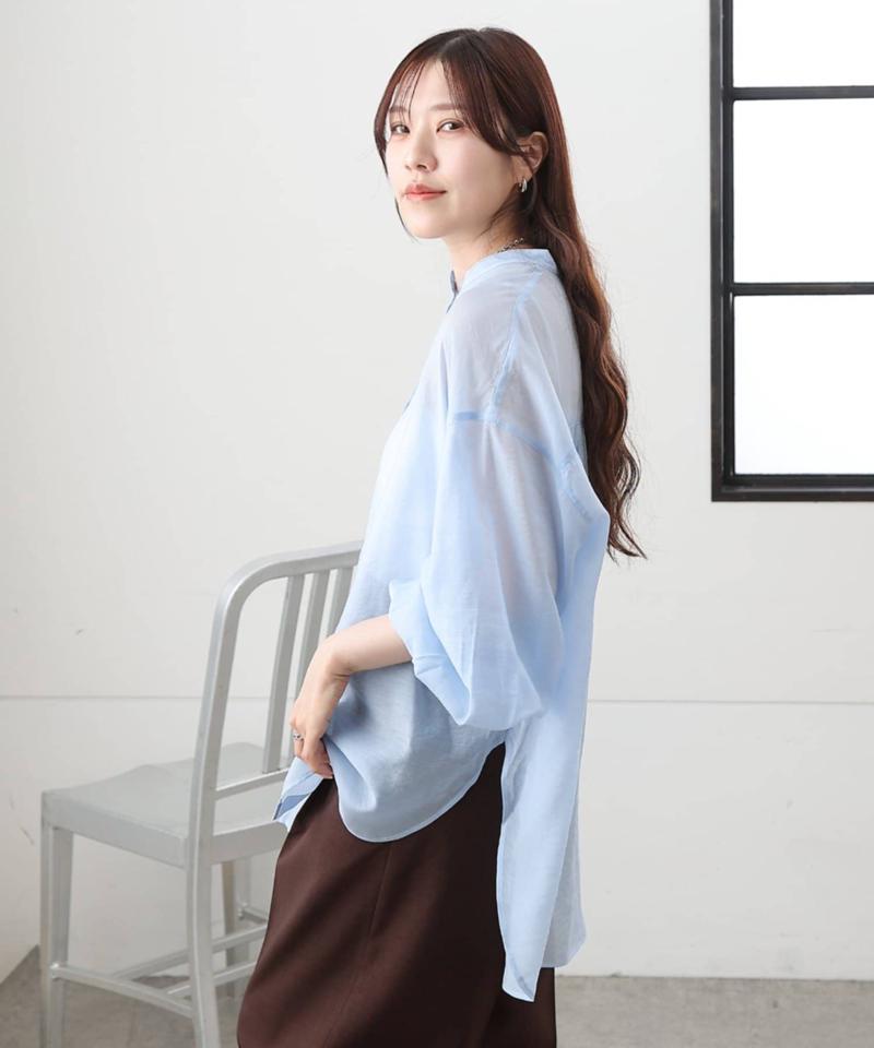 【リバイバル】シアーバンドカラー長袖シャツ