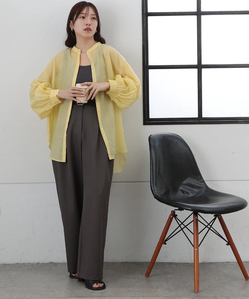 【リバイバル】シアーバンドカラー長袖シャツ