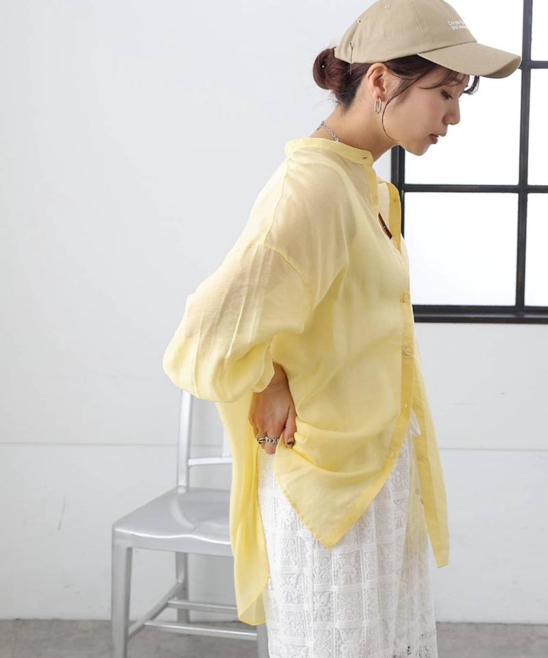 【リバイバル】シアーバンドカラー長袖シャツ