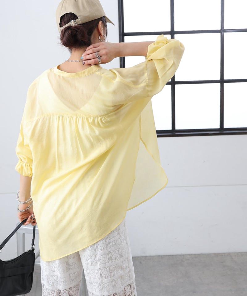 【リバイバル】シアーバンドカラー長袖シャツ