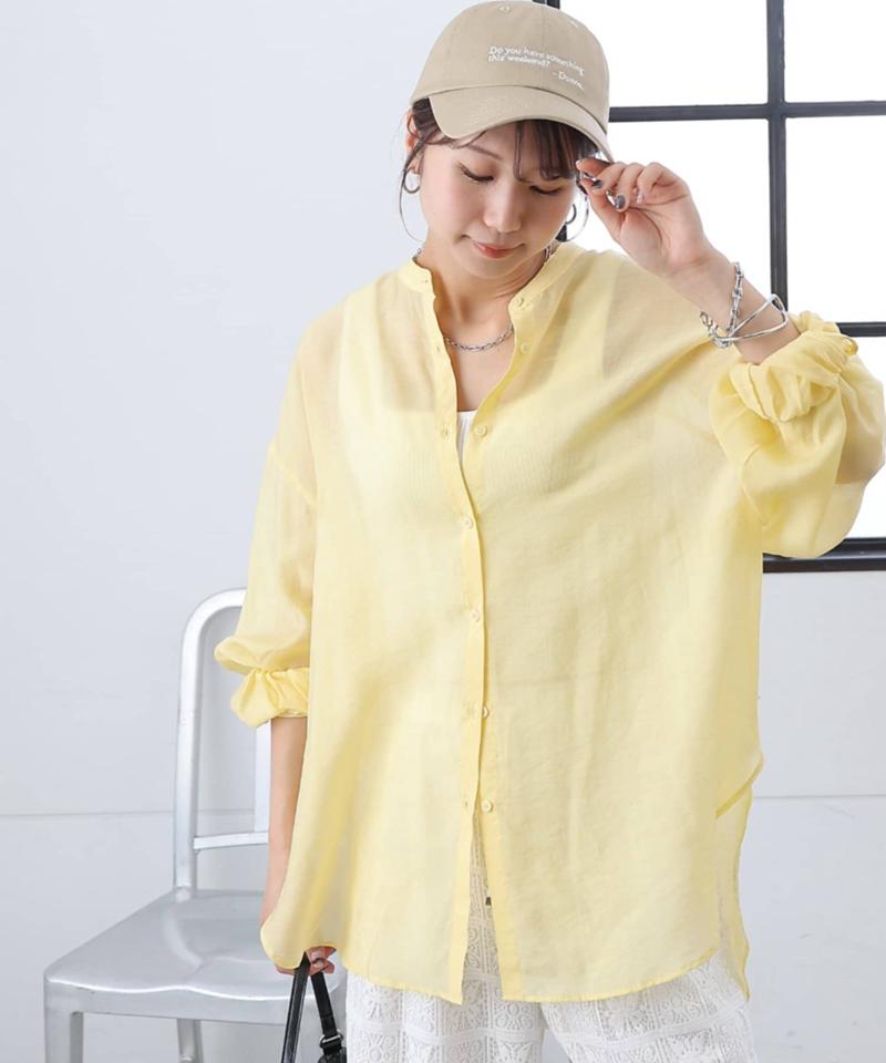 【リバイバル】シアーバンドカラー長袖シャツ