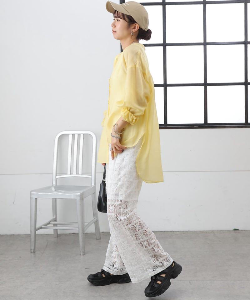 【リバイバル】シアーバンドカラー長袖シャツ