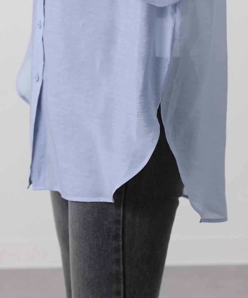 【リバイバル】シアーバンドカラー長袖シャツ