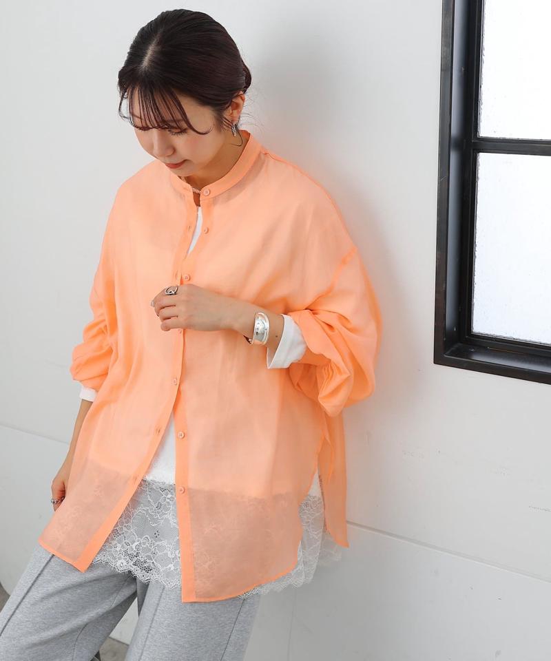 【リバイバル】シアーバンドカラー長袖シャツ