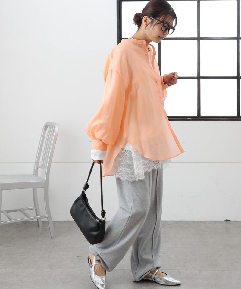 【リバイバル】シアーバンドカラー長袖シャツ