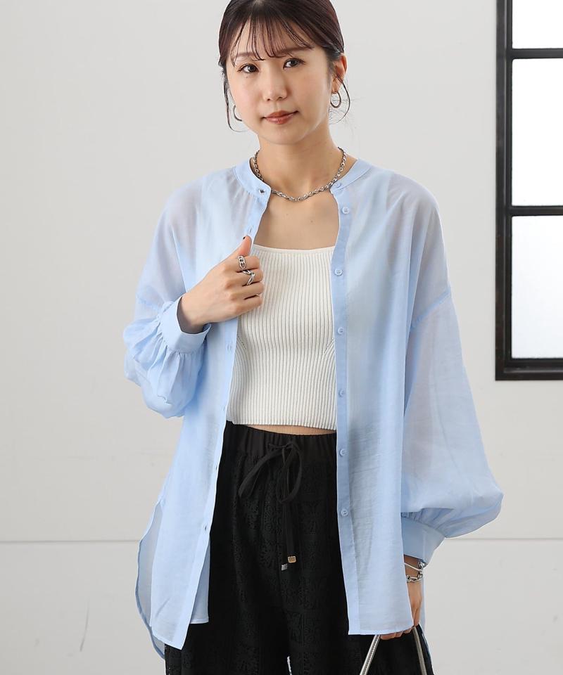 【リバイバル】シアーバンドカラー長袖シャツ