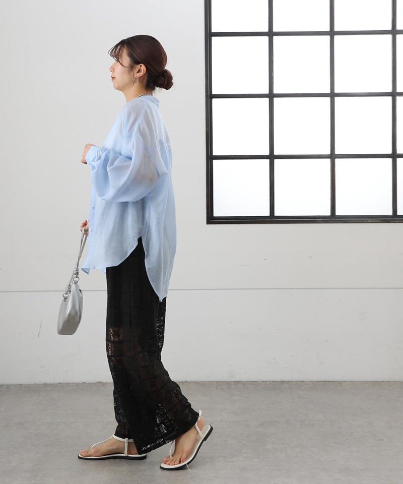 【リバイバル】シアーバンドカラー長袖シャツ