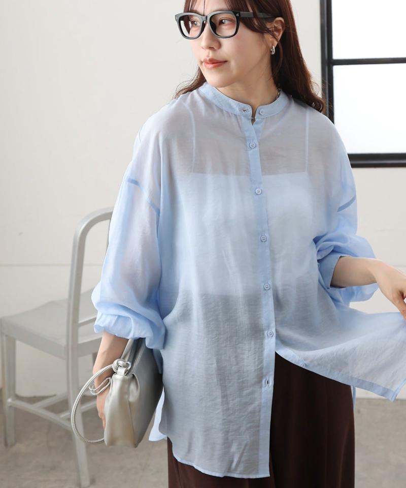 【リバイバル】シアーバンドカラー長袖シャツ