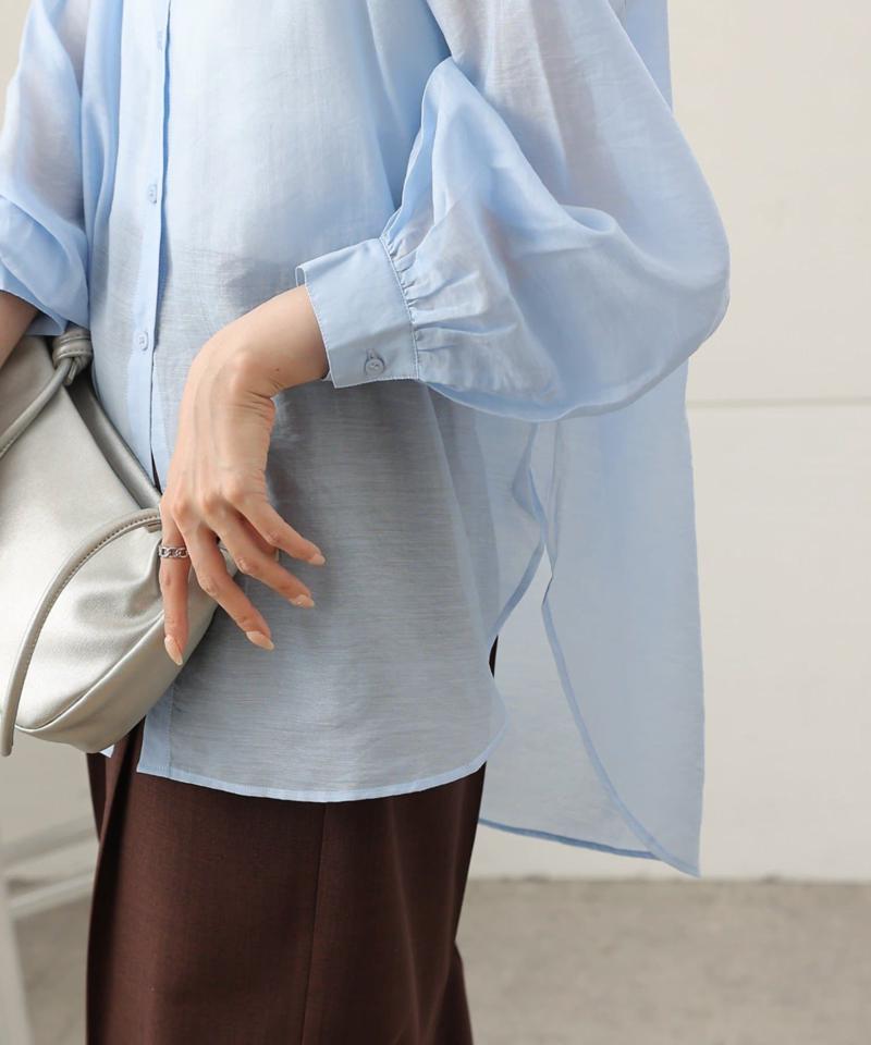 【リバイバル】シアーバンドカラー長袖シャツ