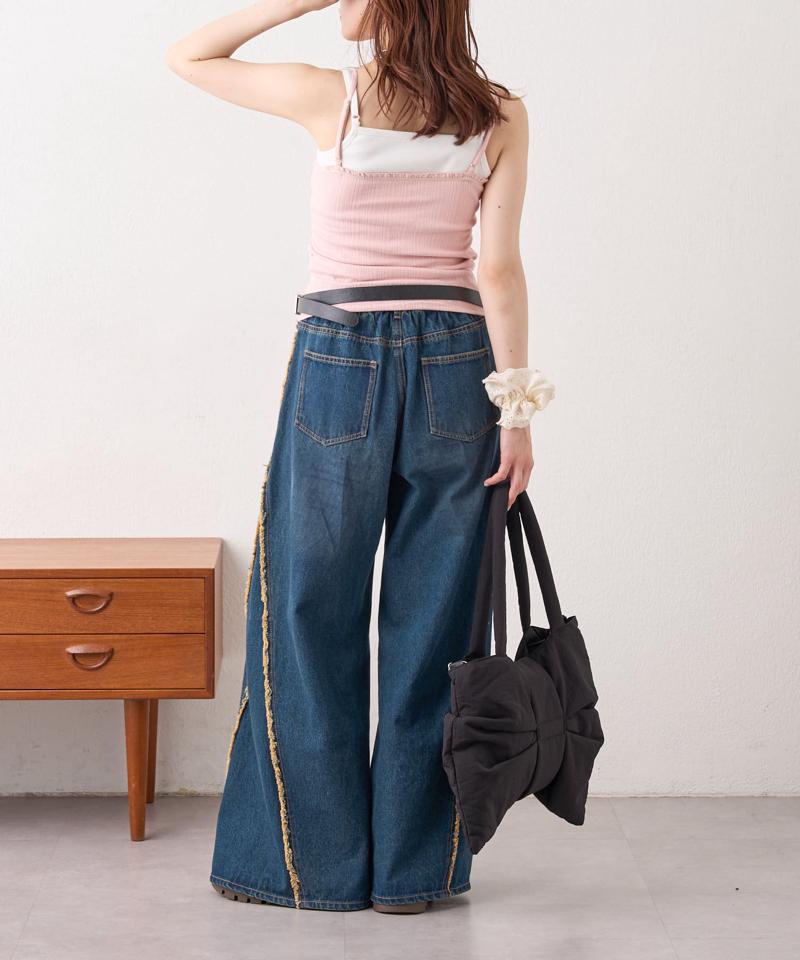 【2サイズ展開】フリンジバギーデニムパンツ